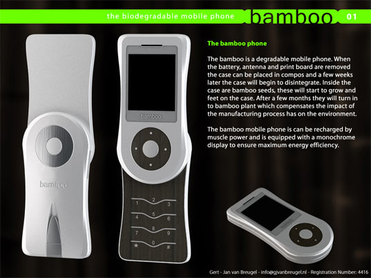 bamboo mobile phone, bamboo phone, eco phone, green phone, kinetic energy, kinetic phone, wind-up phone, wind up phone, Gert-Jan van Breugel, 2008 Greener Gadgets, Greener Gadgets Design Competition, Greener Gadgets, Core77, sustainable mobile phone, eco cellphone, handcrank cellphone, hand crank cell phone