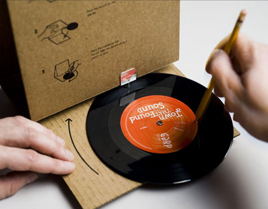 GGRP, sound designers, cardboard, record player, 45 rpm, record, music, DIY, recycleable, dj