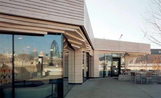 Potters Field Park, London City Hall, DSDHA, Gross Max, 100 Public Spaces, Blossom Square Pavilion, timber-clad Yakisugi London
