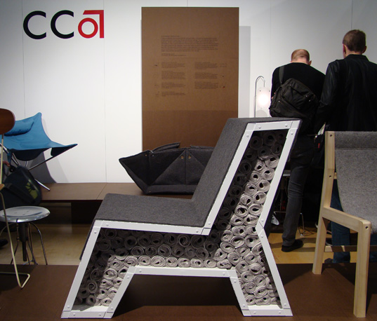 newspaperchair_1, ICFF 2008, Newspaper Chair, CCA Chair, CCA Musical Chairs, CCA eco design, CCA design, Magazine storing chair, green chair, eco chair, recycled design, recycled newspapers, ICFF 2008, International Contemporary Furniture Fair 2008, Inhabitat Furniture Fair, Inhabitat, Green Design, Jill Fehrenbacher, Eco Design, sustainable design, eco furniture, sustainable furniture, New York Design week, NY Design week 2008