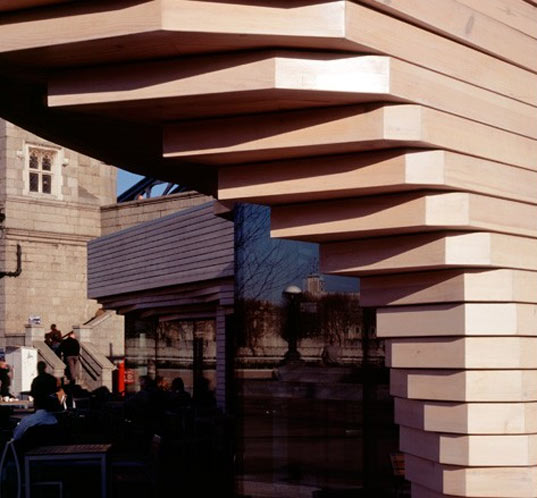 Potters Field Park, London City Hall, DSDHA, Gross Max, 100 Public Spaces, Blossom Square Pavilion, timber-clad Yakisugi London