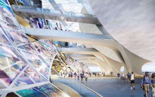 NBBJ, stadium, renewable energy, wind power, solar power, green roof, living walls, innovative stadium design, china, dalian shide