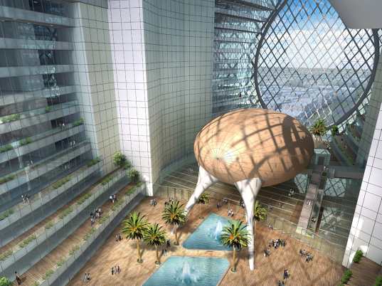 technosphere, james law, james law cybertecture, eco-shere, eco-dome, dubai, ecosystem, solar panels, gardens, mixed-use building