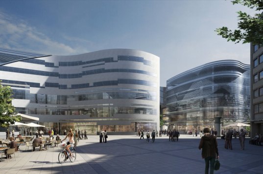 daniel libeskind, ko-bogen, koe-bogen, duesseldorf, dusseldorf, germany, office space, retail, mixed-use development, green roof, pedestrian zone