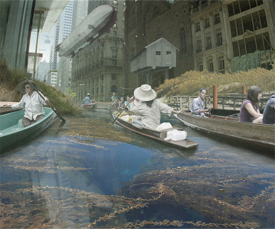 Studio Lindfors Flooded Cities 53rd-st flooded cities, global warming, climate change, melting ice caps, rising tides, rising water lines, studio lindfors, new york, tokyo, london, paris