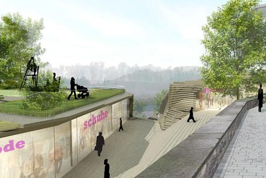 mixed-use development, green roof, natural ventilation, daylighting, public park, open space, terraced landscape, medieval city, germany, weilburg