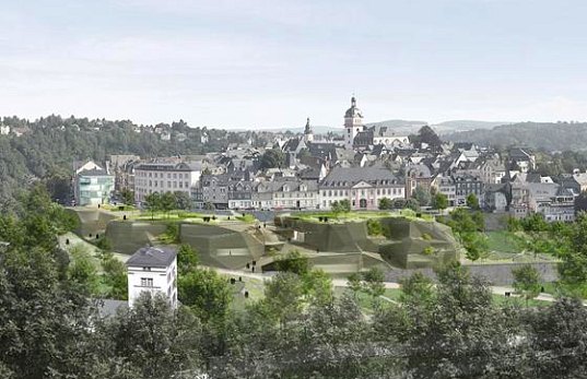 mixed-use development, green roof, natural ventilation, daylighting, public park, open space, terraced landscape, medieval city, germany, weilburg