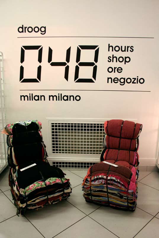 Milan, Salone, Droog, A touch of green, Italy, Furniture Fair, Dutch design, sustainable design, Tejo Remy, Jens Praet, Rag chairs by Tejo Remy for sale at Droog’s 48 hour shop