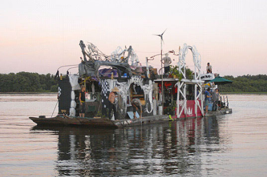 Miss Rockaway Armada, eco art Mississippi River, MASS MoCA, MASS MoCA Miss Rockaway Armada, eco art Miss Rockaway Armada, MASS MoCA eco art, MASS MoCA current exhibits, Cyclecide MASS MoCA, Massachusetts Museum of Contemporary Art, The Floating Neutrinos, sustainability, eco art exhibits, armada1.jpg