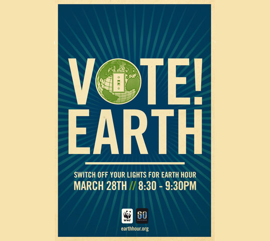 earth hour 2009, shepherd fairey poster earth hour, climate change activism, environmental activism