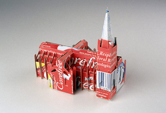 recycled cardboard sculpture, recycled materials sculpture, Chris Gilmour eco-art, Chris Gilmour eco-sculpture, environmental art Chris Gilmour, Church