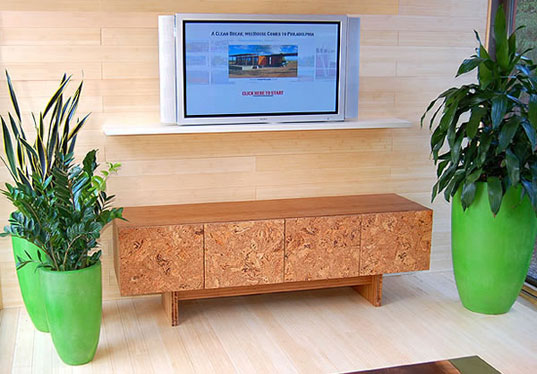 iannone-cork011 iiannone daisy dresser, iannone design, cork furniture, icff, sustainable furniture, sustainable building materials, renewable cork, sustainably harvested cork, fsc certified cork, cork mosaic sideboard