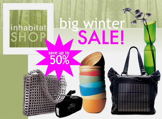 inhabitat shop sale, inhabitat shop winter sale, green design sale, sustainable design, sustainable style, eco fashion, green housewares, noon solar bag sale