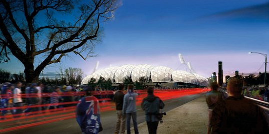 melbourne rectangular stadium, melbourne, australia, sports stadium, stadium, geodesic dome, LED, rainwater collection