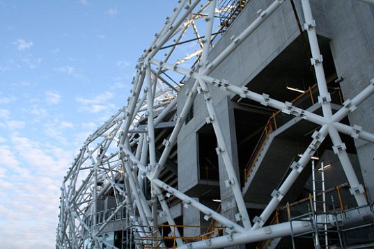 melbourne rectangular stadium, melbourne, australia, sports stadium, stadium, geodesic dome, LED, rainwater collection