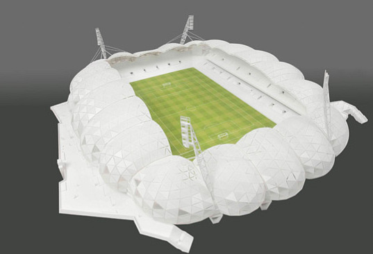 melbourne rectangular stadium, melbourne, australia, sports stadium, stadium, geodesic dome, LED, rainwater collection