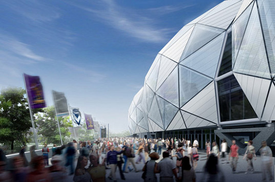 melbourne rectangular stadium, melbourne, australia, sports stadium, stadium, geodesic dome, LED, rainwater collection