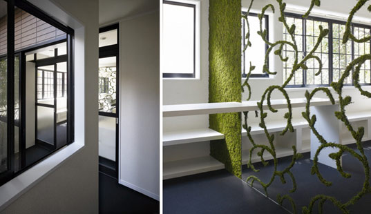 moss house, nendo, ebisu japan, Shibuya River, natural pattern, wallpaper, interiors, artistic installation