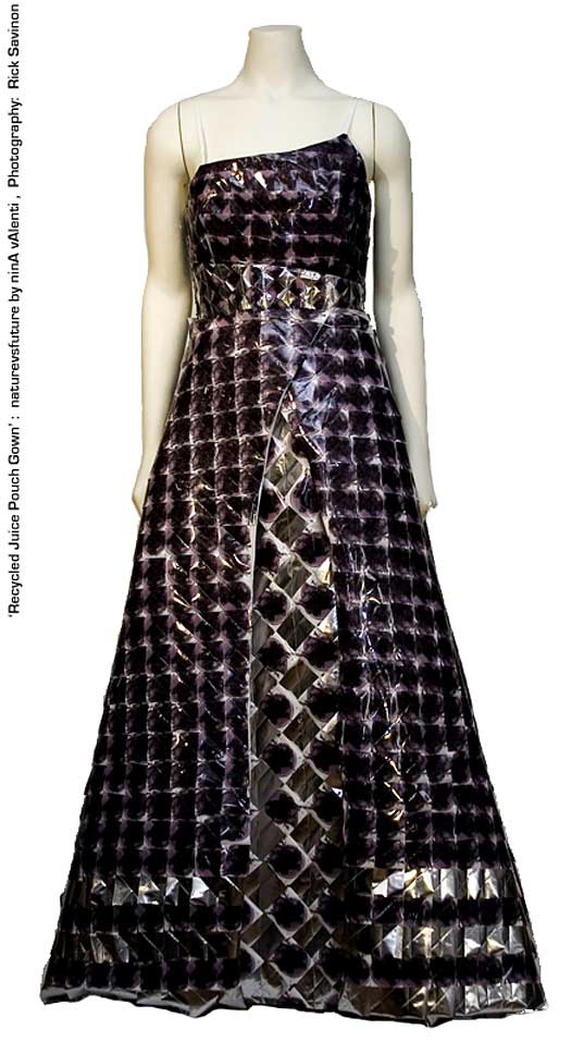 NaturevsFuture Recycled Juice Pouch Gown sustainable style eco-fashion recycled materials Brooklyn designers TerraCycle