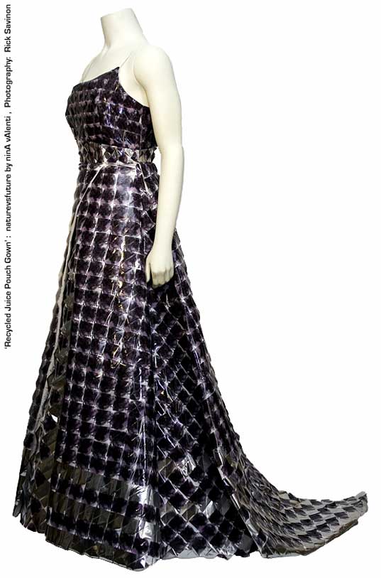 NaturevsFuture Recycled Juice Pouch Gown sustainable style eco-fashion recycled materials Brooklyn designers TerraCycle
