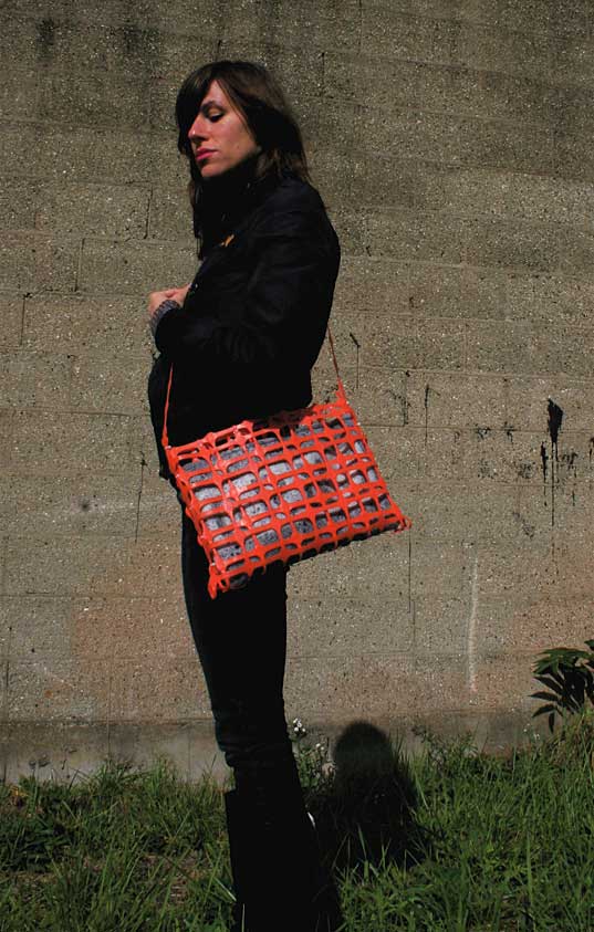 Ornj bags, Ornj Totes, David Shock Designs, David Shock Ornj, recycled construction fencing, repurposed plastics, green fashion, eco-totes, sustainable style, green accessories, eco friendly fashion, Detroit designers, green design, street fashion