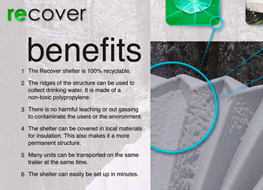Emergency Disaster Relief, reCover Shelter, Sustainable Shelter, Accordion reCover Shelter, Matthew Malone, Amanda Goldberg, Jennifer Metcalf, Grant Meacham