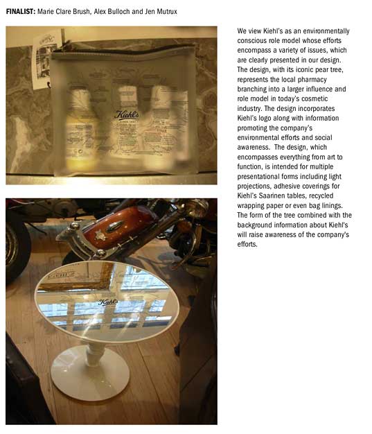 Parsons New School Sustainable Design Review, Sustainable Design Competition with Kiehl’s, Parsons New School 2008 Sustainable Design Review semi-finalists, New School SDR Department, sustainable packaging design Kiehl’s, sustainable product design Kiehl’s, Parsons New School student sustainable design competition