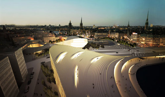 slussen transportation hub, stockholm city center, big architects, nod landscape architects, sustainable transportation, eco-friendly transit, public transit hub