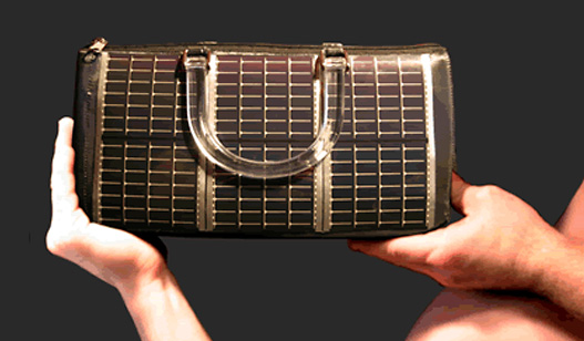 solarjo power purse, solar handbag, solar powered, alternative energy, eco fashion, solar charger, solar purse