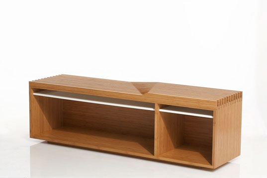 test collective, bamboo furniture, volume, lp storage, green music storage, corian, icff