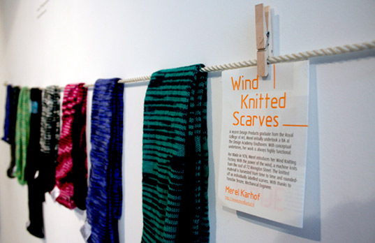 Wind Knitted Scarves, Merel Karhof, london design festival 2009, london design week 2009, sustainable design, lighting design, industrial design, eco art, art installation london, public art
